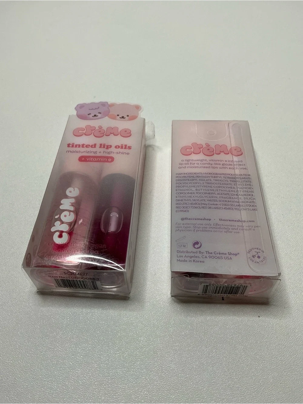 THE CRÈME SHOP Boba Bears High-Shine Tinted Lip Oil Duo Strawberry flavored